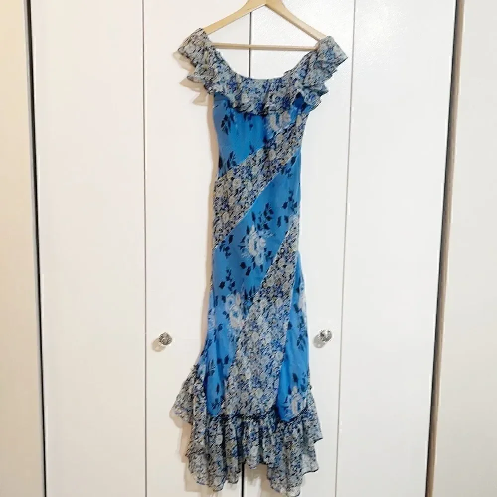 Free People Ruffle Printed Midi Dress Size XS